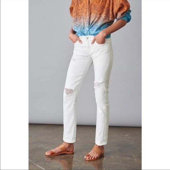 Pilcro and The Letterpress Anthropologie White Crop SLIM BOYFRIEND Distressed Je - Picture 1 of 16